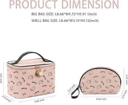 AmBealla Make up Bag Travel Cosmetic Bags Brush Holder Zipper Pouch Case Organizer Cute Organizer Suitable for Purse for Women (Light Pink 2PCS)