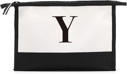 Monogrammed Cosmetic Bag, Personalized Initials, Large Capacity, Black, Women's Gift, Occasional Use