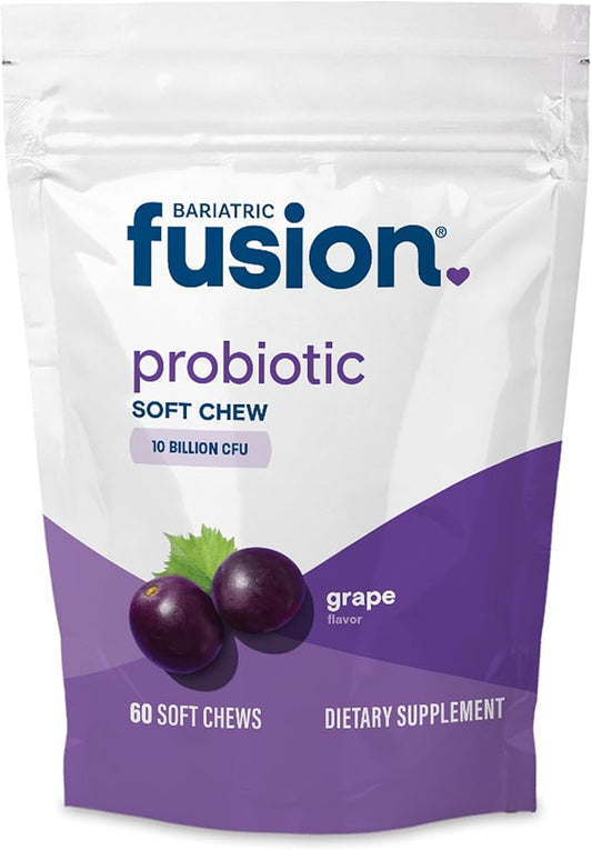 Bariatric Fusion Probiotic Soft Chews | Grape Flavor Chewy Bariatric Vitamin | 10 Billion CFU | Bacillus Coagulans | Support Digestive & Immune Health | 60 Count