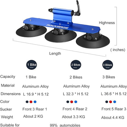 ROCKBROS Suction Cup Bike Rack for Car Roof Top Sucker Bike Rack Quick Release Aluminium Alloy Bike Carrier with Sucker for 1 Blue