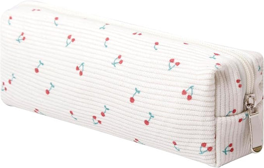 Cosmetic Bag for Women Corduroy Makeup Bag Travel Make Up Organizer Tool Pouch Small Bag for Purse, Zipper Portable Storage Pouch Toiletry Bag for Women (Little cherry)