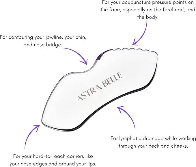 ASTRA BELLE Stainless Steel Gua Sha for Facial Skin Care Scraping Massage Tool with Comb Teeth | Facial Massage, Used for Face, Neck, and Around Lips with Travel Pouch or Case
