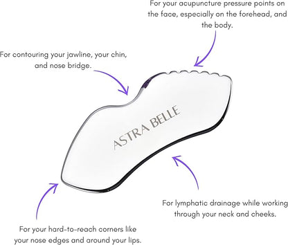 ASTRA BELLE Stainless Steel Gua Sha for Facial Skin Care Scraping Massage Tool with Comb Teeth | Facial Massage, Used for Face, Neck, and Around Lips with Travel Pouch or Case