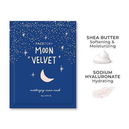 FACETORY K Beauty Face Mask Skin Care - MOON VELVET MOISTURIZING Sheet Mask with Sodium Hyaluronate & Shea Butter Cream | Moisturizing Cream Mask (10 Pack)
