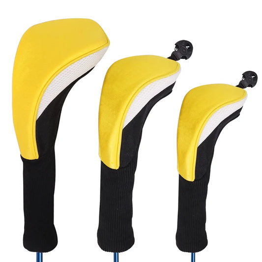 Black Golf Club Head Cover for Driver Fairway 3 Pcs Woods Headcovers, Golf Accessories Hybrid Head Covers Set with Interchangeable Tags 3 4 5 7 X