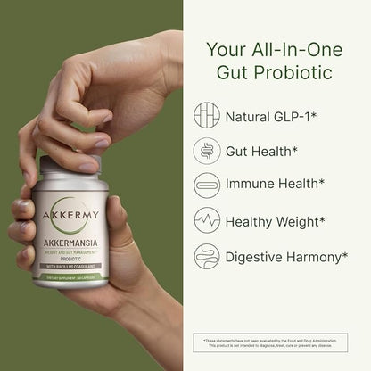 Akkermansia Muciniphila Probiotic for Weight & Gut Management - GLP-1 Boosting Supplement with Bacillus Coagulans, Vitamins B2, D3 & Chromium - SIBO Friendly, Vegan & Gluten Free - 120 Day Supply