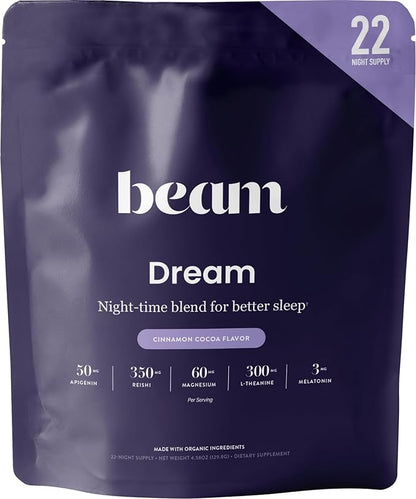 Beam Dream Sleep Powder, Sleep Aid, Sleep Aids for Adults, Contains Magnesium, Melatonin, L Theanine, Apigenin, Natural Sleep Supplement, Vegan, Non GMO, Dairy Free, 3rd Party Tested, 22 Servings