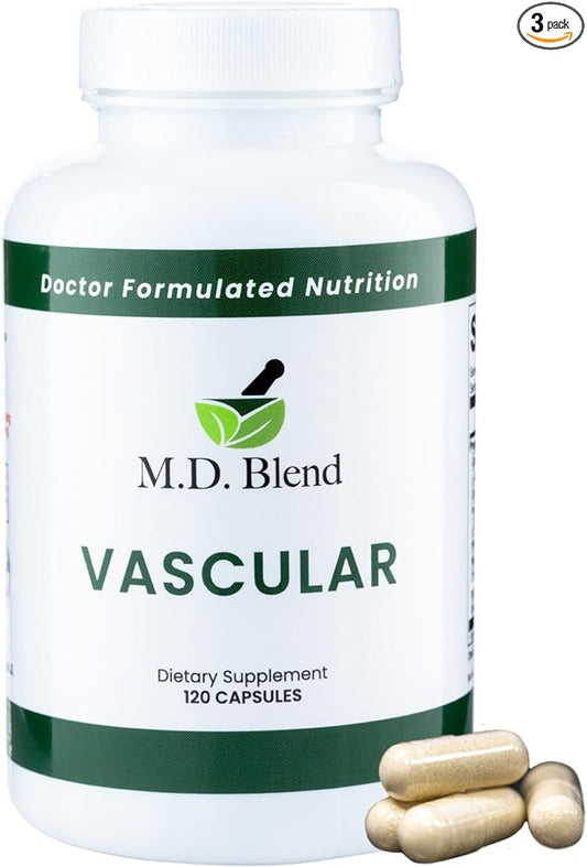 M.D. Vascular - Expert Formulated Supplement - Vascular & Overall Wellness Goals - Proper Flow, Numbers, Balance - Powerful Garlic, Ginger, L-Arginine, Pomegranate - 120 Capsules (Pack of 3)