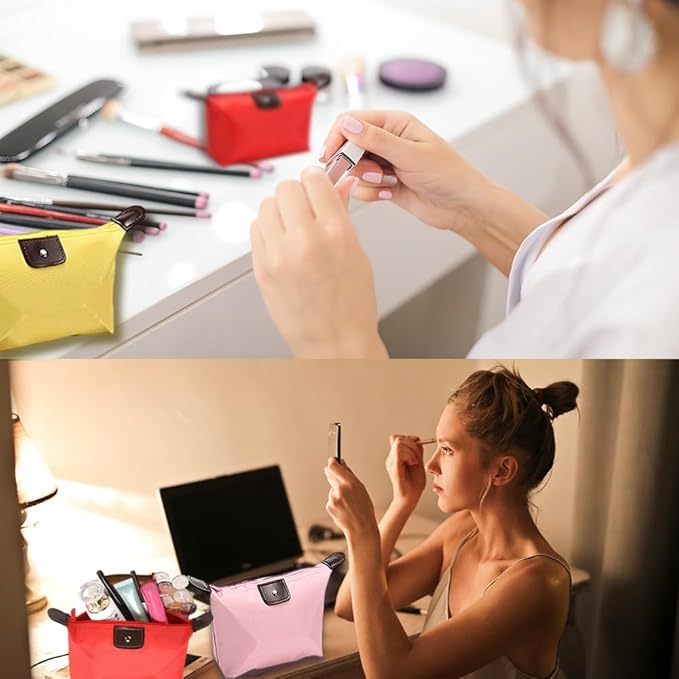 Set of 6 Waterproof Nylon Cosmetic Pouch for Women – Foldable Dumpling Shaped Makeup Bag for Travel and Storage