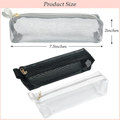 Mesh Makeup Brush Bag, 3Pcs Mesh Cosmetic Bag, Portable Travel Cosmetic Pouches for Makeup Brushes, Small Items, and Purse Organization，Pencil Pouch