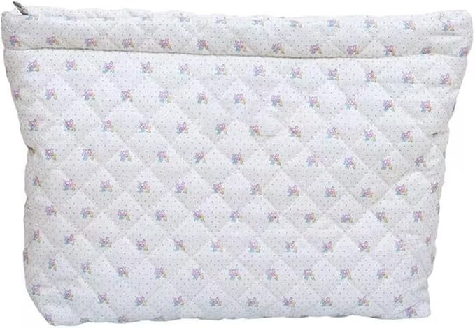 Cosmetic Bags for Women Makeup Bag Large Capacity Purse Travel Toiletry Zipper Storage Pouch Make up Brushes Organizer for Gifts (White, mini flowers)