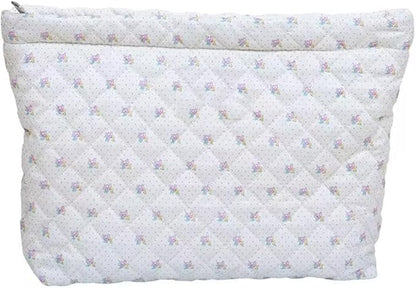 Cosmetic Bags for Women Makeup Bag Large Capacity Purse Travel Toiletry Zipper Storage Pouch Make up Brushes Organizer for Gifts (White, mini flowers)