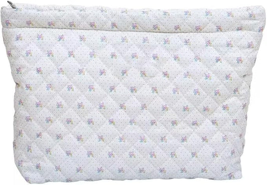 Cosmetic Bags for Women Makeup Bag Large Capacity Purse Travel Toiletry Zipper Storage Pouch Make up Brushes Organizer for Gifts (White, mini flowers)