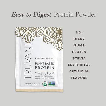 Truvani Vegan Pea Protein Powder | Vanilla | 20g Organic Plant Based Protein | 1 Serving | Keto | Gluten & Dairy Free | Low Carb | No Added Sugar