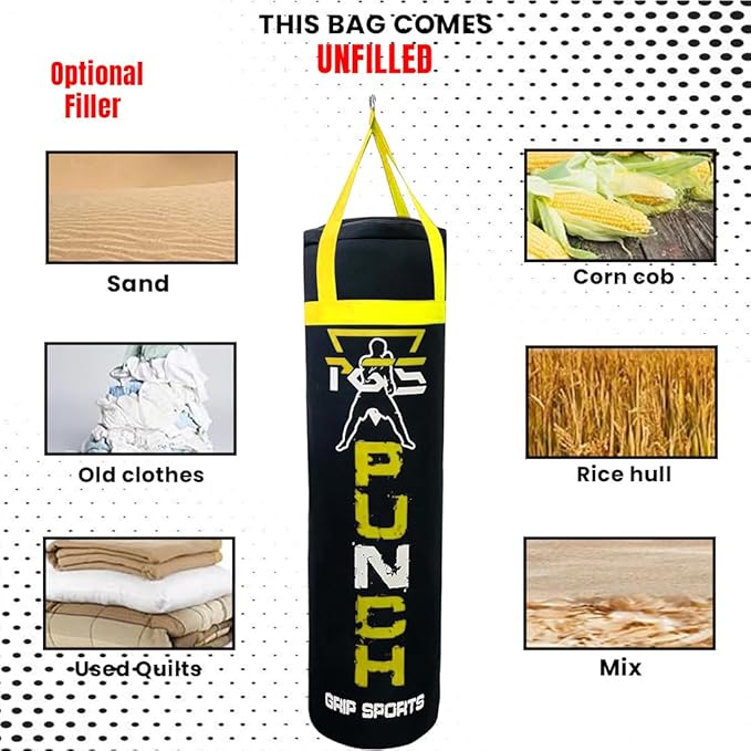 PGS Punching Bag - Hanging Boxing Bag for MMA, Karate, Judo, Muay Thai, Kickboxing, Self Defense Training for Training at Home or Gym or Office - Unfilled Heavy Bag 70 to 100 lbs - Black- UNFILLED