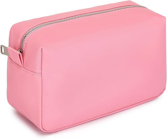 Organizer Bag Lightweight Cosmetic Bag with Ring Clasp Perfect Travel Makeup Bag for Women nylon Stand Up Design (Pink/Nylon)