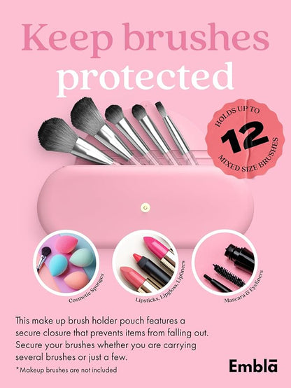 Embla Makeup Brush Holder Travel Cosmetic Case Pouch, Soft Silicone Cosmetic Bag Make Up Brushes Holder with Secure Snap Closure, Travel Makeup Brush Case, Flamingo