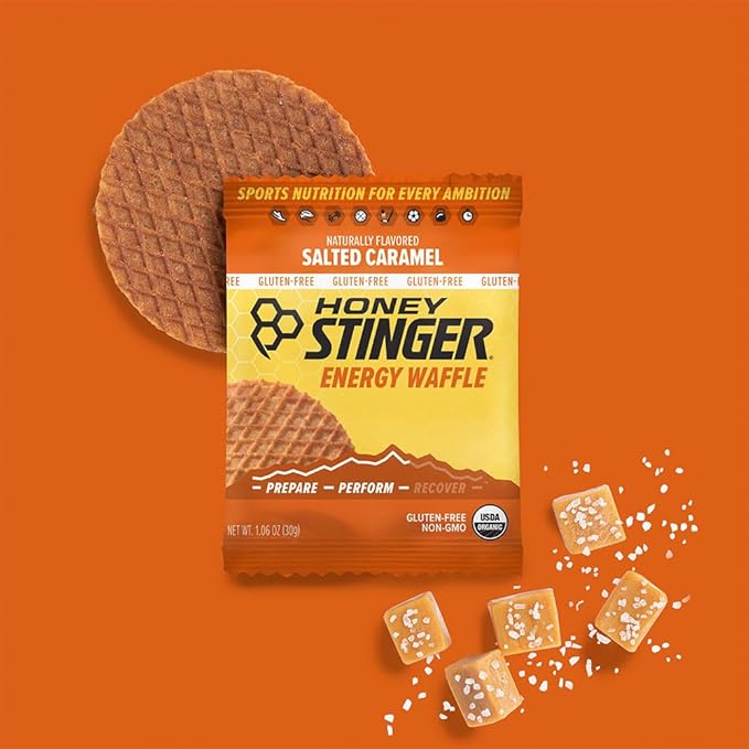Honey Stinger Gluten Free Organic Waffles – Variety Pack With Sticker and Polybag – 12 Count – Energy Source for Any Activity – Salted Caramel & Cinnamon - 6 of Each Flavor