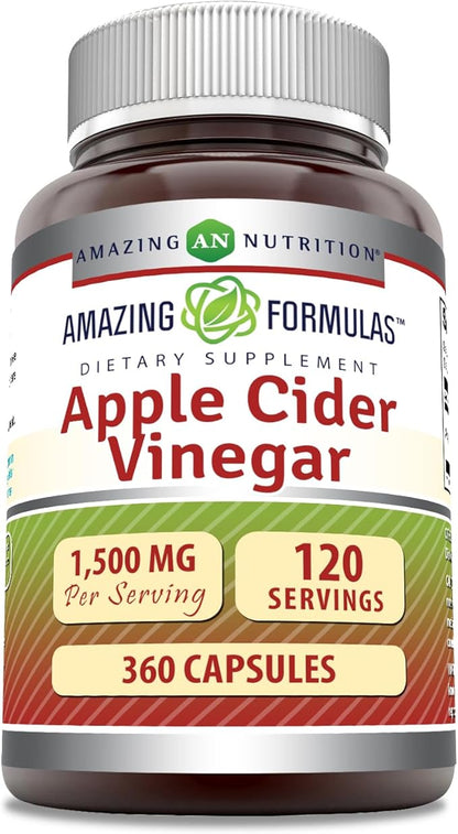 Amazing Formulas Apple Cider Vinegar 1500 mg Per Serving Supplement | Capsules | Non-GMO | Gluten Free | Made in USA (360 Count)