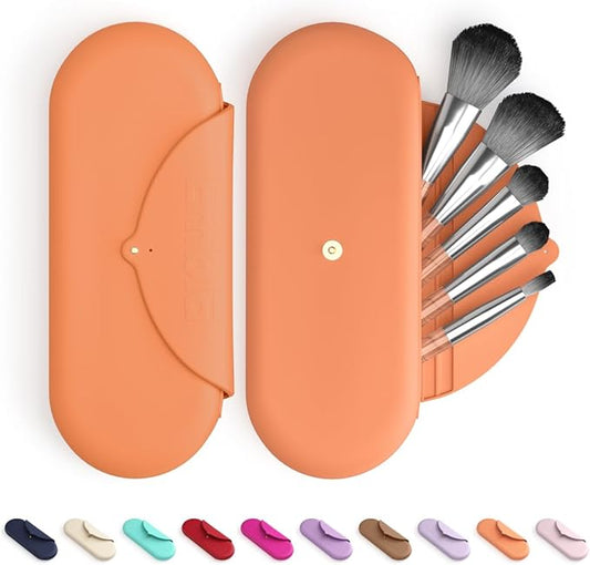 Embla Makeup Brush Holder Travel Cosmetic Case Pouch, Soft Silicone Cosmetic Bag Make Up Brushes Holder with Secure Snap Closure, Travel Makeup Brush Case, Peach