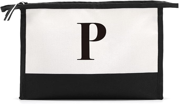 Monogrammed for Women Initial bridesmaid gifts, Personalized monogram Monogram Cosmetic Bag,Travel Makeup Bag Suitable for Wedding weekend Beach Gift for Women Teachers Friends.Pure letters P