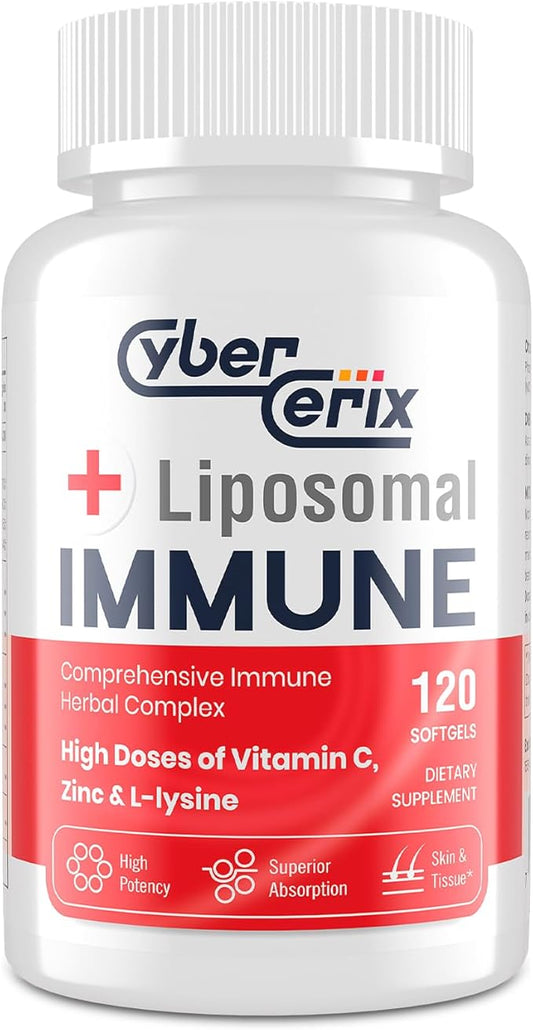 Advanced Liposomal Immune Supplement, Complex with L-Lysine 1,500mg, Vitamins, Minerals & Herbal Extracts, Comprehensive Daily Wellness Blend for Men & Women - 120 Capsules