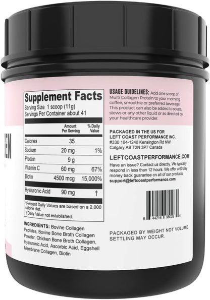 Multi Collagen Peptides Powder Types I, II, III, V, X Collagen with Hyaluronic Acid, Biotin Powder, Vitamin C, Multi Collagen Protein Powder For Skin Hair Nails Joints and Gut Health - Keto, Non-GMO