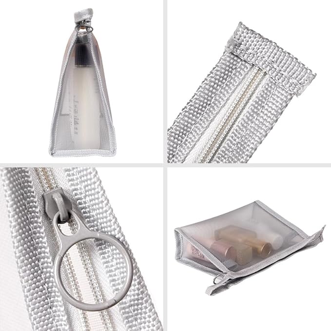 fashion portable cosmetic bag,Visible large capacity Nylon storage bag, for Business Travel bath, Unisex (gray 3pcs set) (gray whole mesh triangle zippered cosmetic bag)