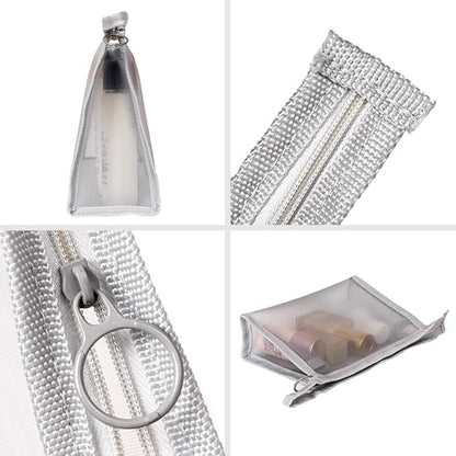 fashion portable cosmetic bag,Visible large capacity Nylon storage bag, for Business Travel bath, Unisex (gray 3pcs set) (gray whole mesh triangle zippered cosmetic bag)