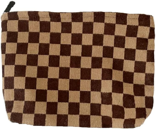 Cosmetic Bags for Women Makeup Bag Large Capacity Purse Travel Toiletry Zipper Storage Pouch Make Up Brushes Organizer for Gifts (Brown, Chessboard)