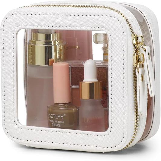 Small Makeup Bag Clear Mini Cosmetic Makeup Case & Toiletry Bag with Zipper Women's Purse Organizer & Car Essentials (White, MINI-2)