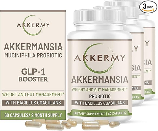 Akkermansia Muciniphila Probiotic for Weight & Gut Management - GLP-1 Boosting Supplement with Bacillus Coagulans, Vitamins B2, D3 & Chromium - SIBO Friendly, Vegan & Gluten Free - 180 Day Supply
