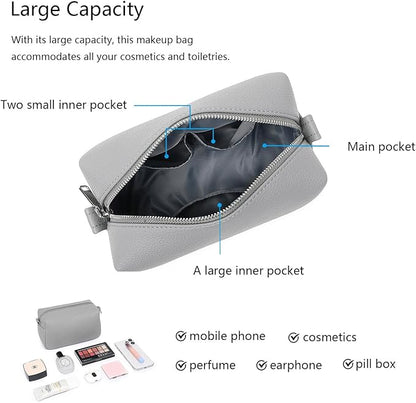 PU leather Organizer Bag Lightweight Cosmetic Bag with Ring Clasp Perfect Travel Makeup Bag for Women (Shark Gray/PU)