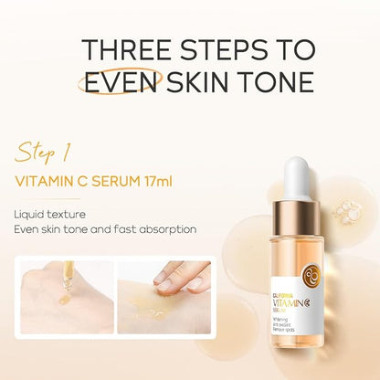 Skincare Set Gifts for Teenagers Girls, Vitamin C Skin Care Set Travel Size Skin Care Set Hydrating Skin Reduce Wrinkles Includes Face Serum,Eye Cream,Face Cream Smoothing Fine Lines（3PCS）