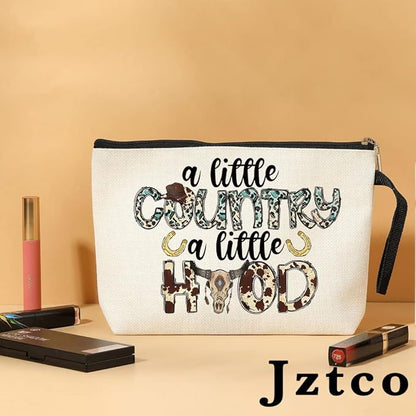 Jztco Country Music Country Girl Gifts Makeup Bag Cowgirl Gift for Women Girls Handbag Friendship Christmas Birthday Gifts for Women Her Daughter Girls - A Little Country A Little Hood