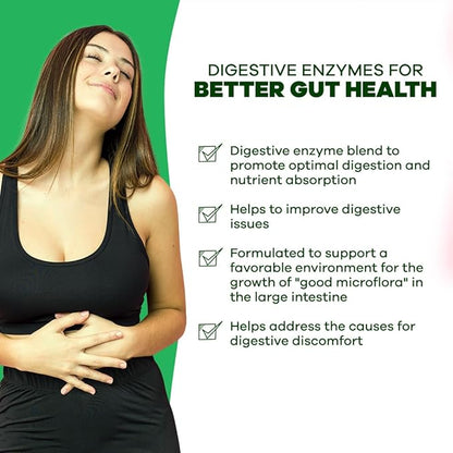 GoBiotix Digestive Enzymes Supplement with Prebiotics and Probiotics for Women and Men - Gut Health, Gluten Digestion, Lactose Absorption, Plant Based Dietary Pills - 60 Capsules