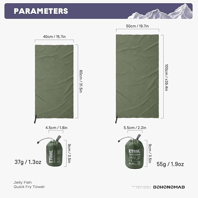 Camping Quick Dry Towel 40x180cm, Olive
