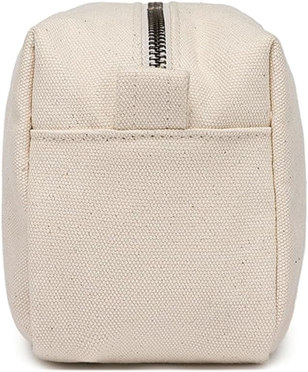 Organizer Bag -Lightweight Cosmetic Bag with Ring Clasp, Perfect Travel Makeup Bag for Women,nylon Stand Up Design (Beige/Canvas)