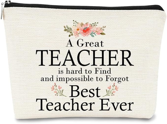 Teacher Appreciation Gifts for Women - Best Teacher Ever Cosmetic Bag - Small Travel Makeup Organizer