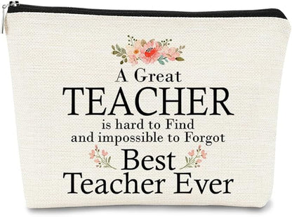 Teacher Appreciation Gifts for Women - Best Teacher Ever Cosmetic Bag - Small Travel Makeup Organizer