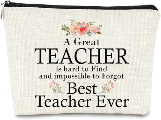 Teacher Appreciation Gifts for Women - Best Teacher Ever Cosmetic Bag - Small Travel Makeup Organizer