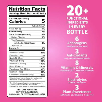 DRNX 12 Pack Adaptogenic Waters Complete Hydration Enhanced Beverage - Zero Sugar - 5 Calories - Super Herbs, B & D Vitamins, Antioxidants, Keto Friendly, All Natural (Kiwi Strawberry)