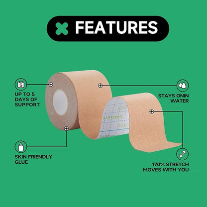 Kinesiology Tape for Knees | Sports Tape,Kinetic Tape, Elastic Athletic Tape for Protecting Knees, Shoulders | Waterproof Physio Tape and Hypoallergenic| 2" x 16 ft,Light Blue