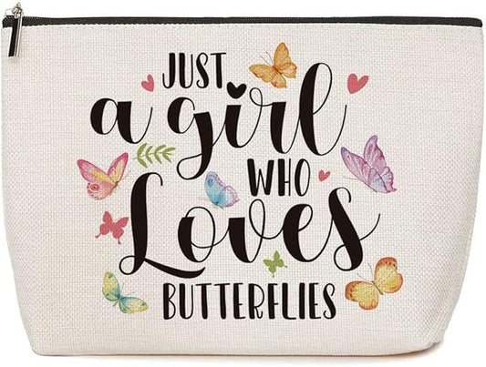 Butterfly Gifts for Women Butterfly Decor Just A Girl Who Loves Butterflies Makeup Bag Butterflies Lover Gift for Women Girls Birthday Christmas Graduation Gifts for Women Girls