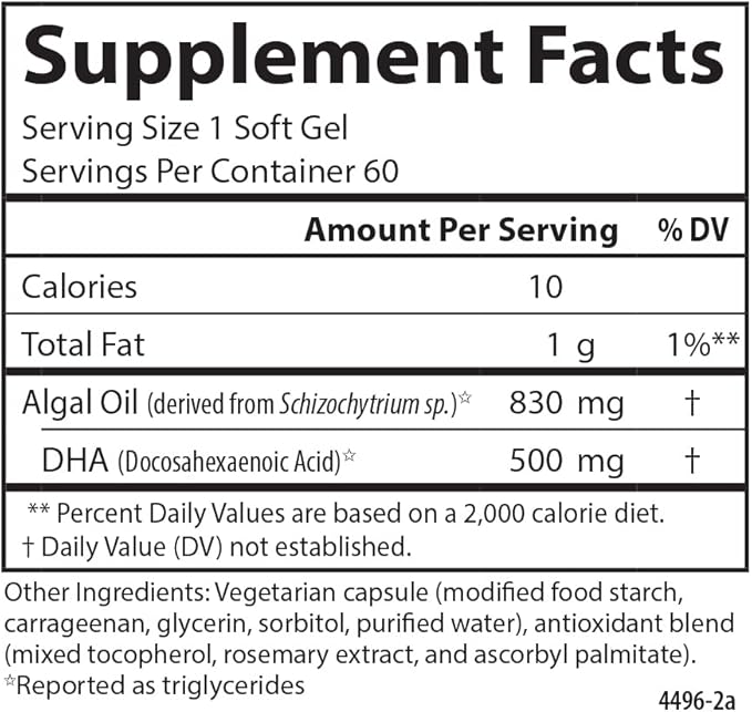 Carlson - Vegetarian Prenatal DHA, 500 mg DHA, Plant Based, Sustainably Sourced from Algae, Prenatal Support, Fetal Development, 60 Softgels
