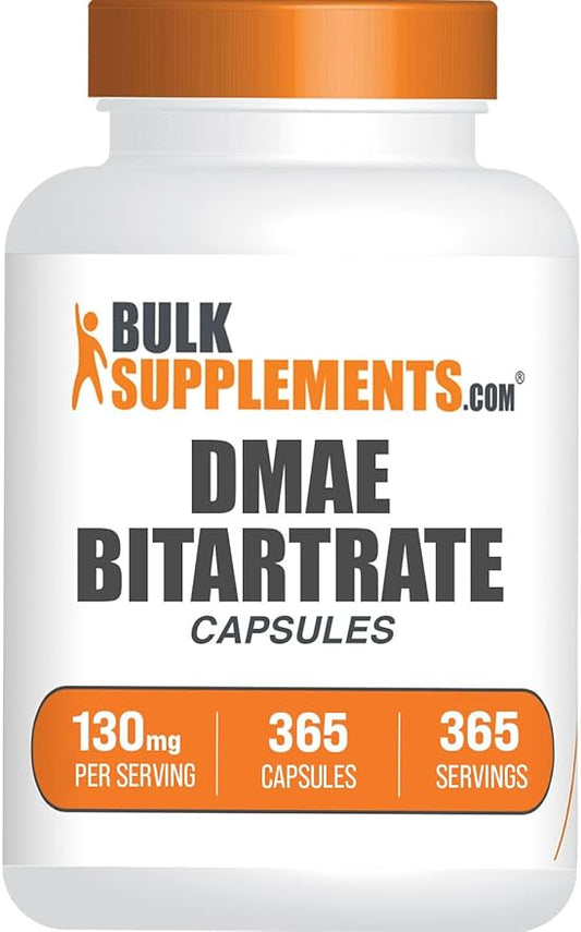 BulkSupplements.com DMAE Bitartrate Capsules - Dimethylaminoethanol, DMAE 350mg, DMAE Supplement, DMAE Capsules - for Brain Health & Focus, Gluten Free, 1 Capsule per Serving, 365 Capsules