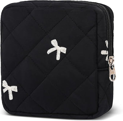 Small Makeup Bag for Purse,Quilted Cosmetic Pouch, Mini Make up Bags with Compartments Inside, Cute Cosmetic Organizer for Women, Travel Toiletry Bag