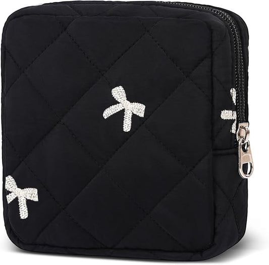 Small Makeup Bag for Purse,Quilted Cosmetic Pouch, Mini Make up Bags with Compartments Inside, Cute Cosmetic Organizer for Women, Travel Toiletry Bag