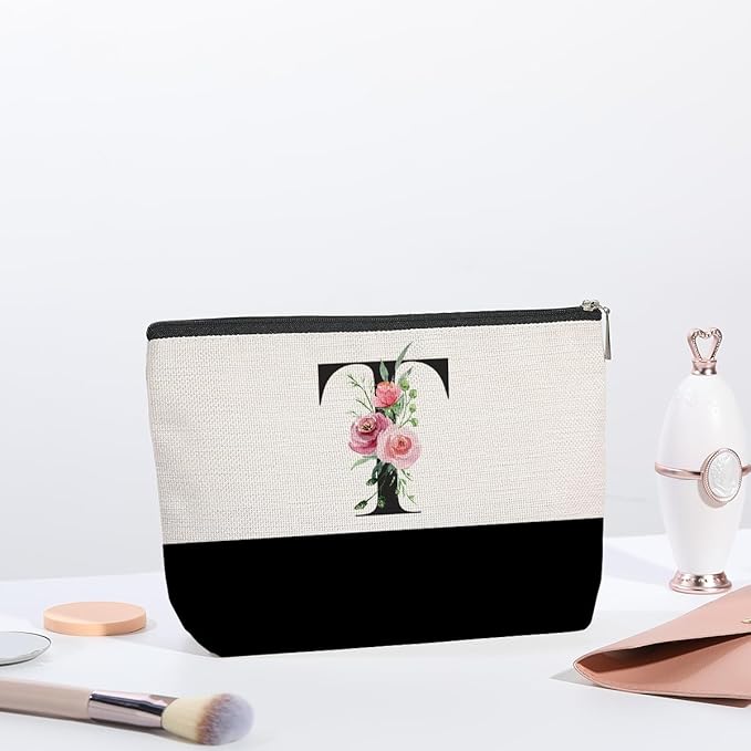 Initial Makeup Bag, Personalized Gifts for Women, Personalized Makeup Bag, Bridesmaid Gifts, Cosmetic bags for Women (Letter T)