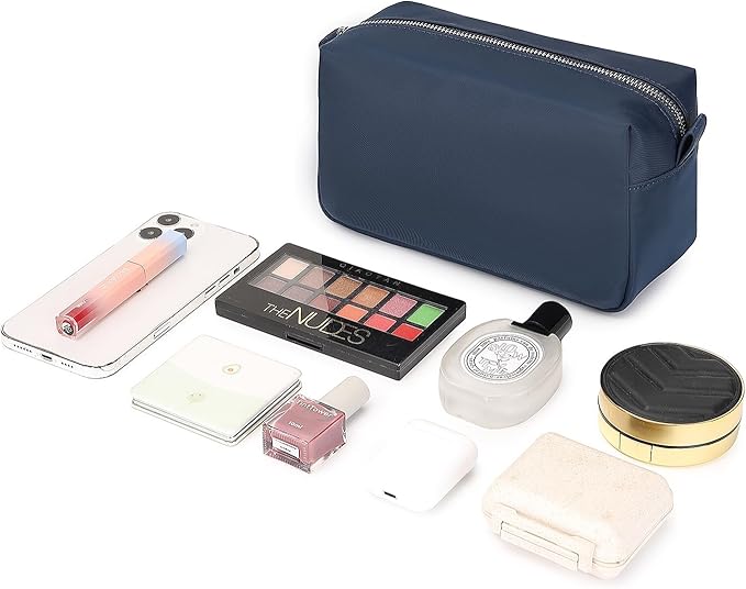 Organizer Bag Lightweight Cosmetic Bag with Ring Clasp Perfect Travel Makeup Bag for Women nylon Stand Up Design (Navy Blue/Nylon)